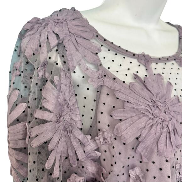 Anthropologie Eva Franco Purple 3D Flower Sheer Puff Sleeve Top sz XS NEW Tags - Picture 8 of 15